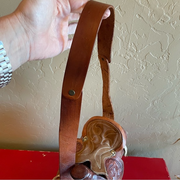 Vintage Western Tooled Leather Horse Saddle Purse Shoulder Bag Brown - Picture 5 of 10